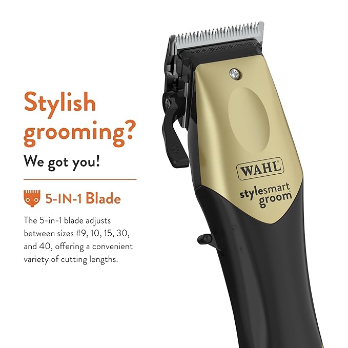 WAHL Professional Animal StyleSmart Cordless Clipper Kit for Pet, Dog & Cat Grooming (#70007) - Dog, Cat & Horse Grooming Supplies - Pet Hair Trimmer - with Guide Combs & Blade - Gold