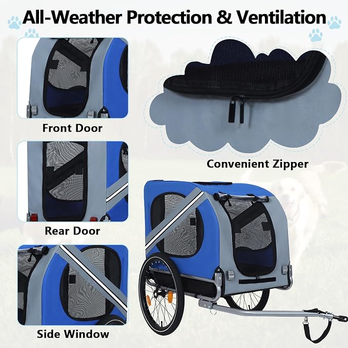 Large Dog Bike Trailer with 18.9" Wheels - 120LB Capacity Dog Trailer for Bike, Foldable Pet Bike Trailer for All-Terrain Cycling, Jogging & Camping