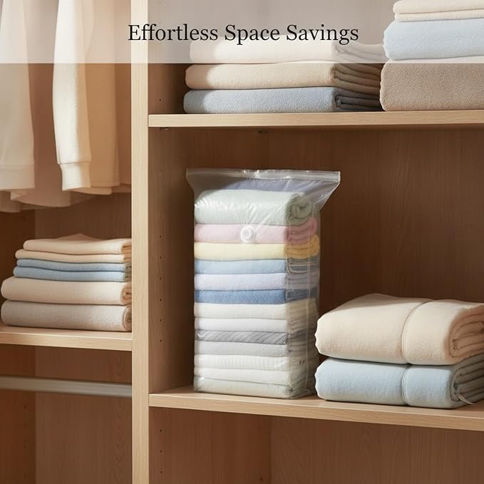 Manual Press Vacuum Storage Bag for Clothes & Bedding, Space Saver with One-Way Valve, No Pump Needed, Multicolor (1 Pack)