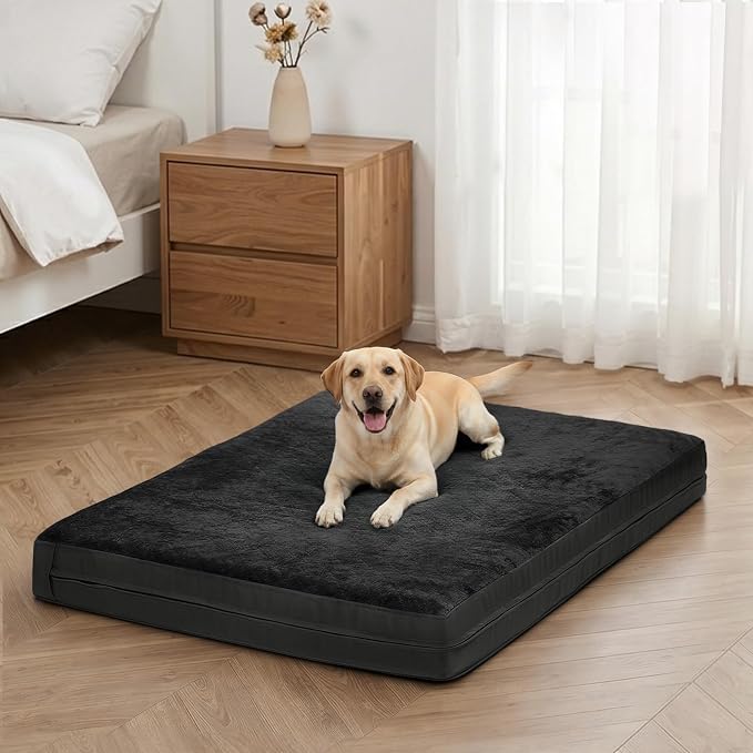 XXL Waterproof Dog Crate Bed, Extra Large Washable Kennel Pad, 47x29, Black | Kennel Pet Bed for Large Dogs with Removable Cover, Waterproof, Wipeable, Anti-Slip, Outdoor, Black