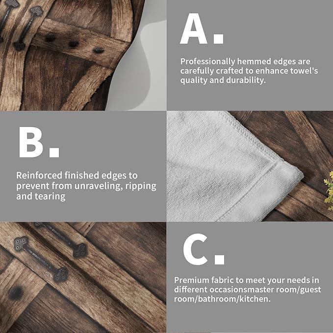 Giwawa Rustic Barn Door Hand Towels Set of 2 Brown Wood Fingertip Towels Soft Absorbent Towels for Bathroom Kitchen Yoga Gym Decorative