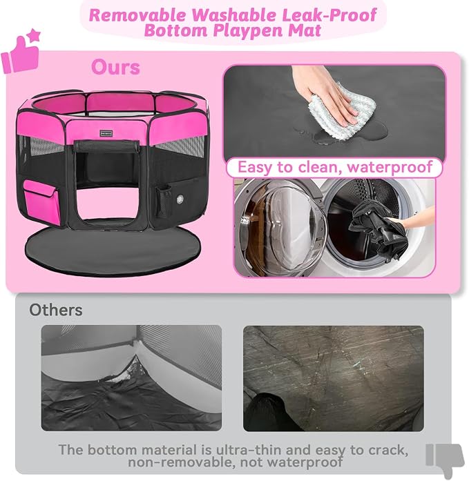 PETSFIT Portable Dog Playpen 29", Removable Waterproof Mat, Zippered Roof | 3-Second Setup, Collapsible Storage, RV Camping Travel, Indoor Outdoor Use, Small Dogs and Cats, 29.5"L x 29.5"W x 16.5"H