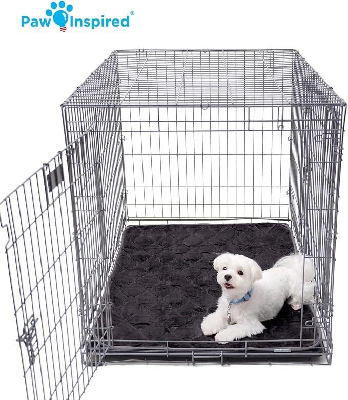 Paw Inspired Washable Padded Crate Mats for Dogs, Gray, 41x28 Inch | Fits 42-inch Kennels, Leakproof, Waterproof Bottom, Plush Dog Pad, Pet Bed