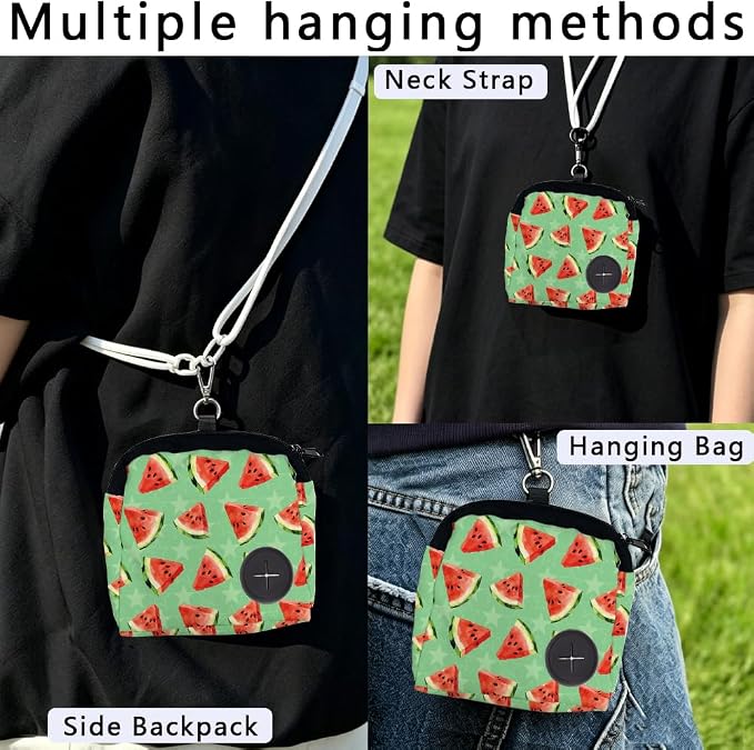 Pet Treat Pouch 5.12 x 4.72 Inch Treat Pouch for Dog Training Watermelons Pattern Polyester Portable Snack Reward Dog Food Dispensers with 1 Roll Garbage Bags for Traveling Outdoor Use