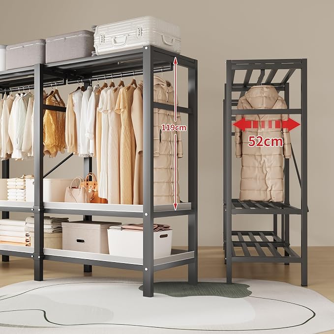49.2in Heavy Duty Portable Closet with Cover, 1500lbs Foldable Covered Metal Clothing Wardrobe Closet System, Heavy Duty Garment Rack for Hanging Clothes, for Bedroom, Apartment, Rental Property,Blue