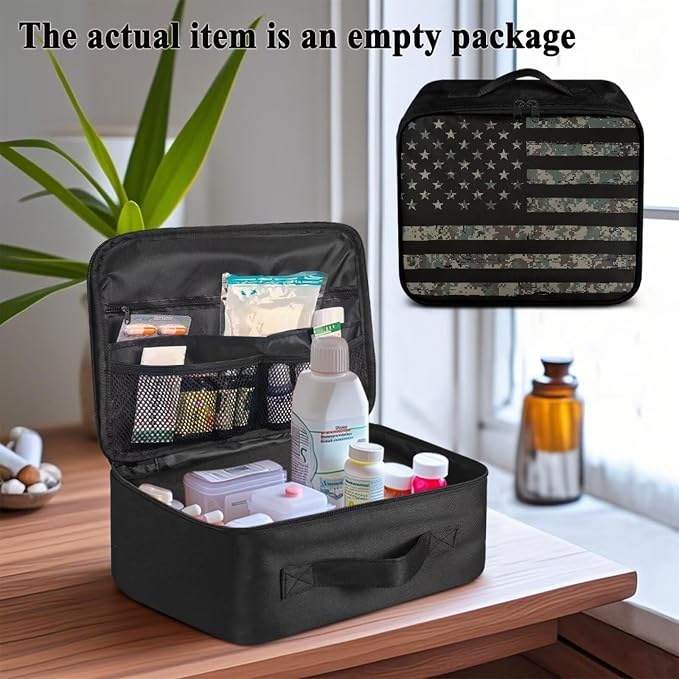 Rnyleeg American Flag First Aid Travel Kit Army Green Camo First Aid Kit Bag Home Emergency Medical Supply Organizer with Handle and Zipper