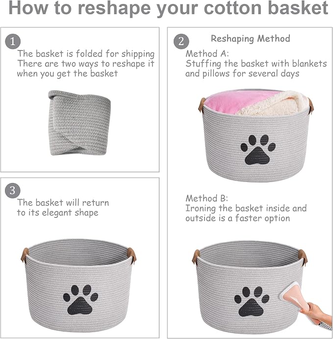 Morezi Dog toy bin pet cat toy box baskets in large suff storage - Perfect for collect toys, grooming stuff, closthing, diapers for Living Room, Playroom, Closet, Home - Gray