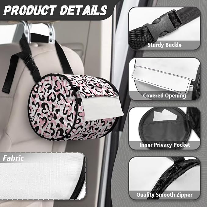 Hanging Paper Tower Holder Wall Mounted Cylinder Toilet Paper Roll Storage Holder with Adjustable Strap Easy to Install 6.3 * 6.3 * 6.3 Inch,Heart Cheetah