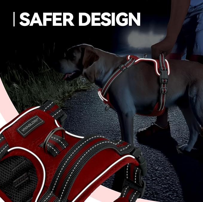 VIVAGLORY No Pull Dog Harness Vest Harness, S, Red - Patterned | with Handle Front and Back Clip for Training & Pulling, No Pull & Escape Proof Padded Adjustable for Pet Puppy