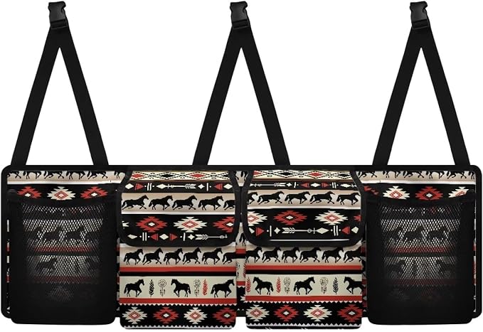 Dreaweet Southwestern Tribal Horse Hanging Trunk Organizer for SUV Car Minivan Foldable Car Trunk Organizer Back Seat Hanging with 4 Pockets