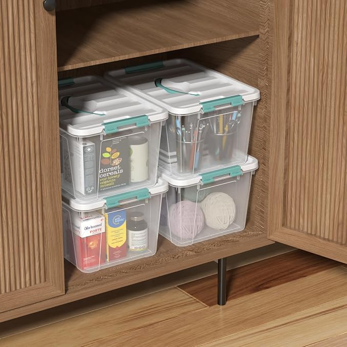 14 Quart Clear Plastic Latching Storage Box with Handle, 6 Packs | Small Plastic Organization Containers Bin with Lids