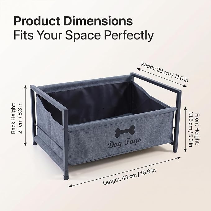Pethiy Dog Toy Basket, Metal Frame Fabric Pet Storage Bin Front Low Open | pet organizer with Front Low Opening with black metal frame and soft fabric bin for Large Capacity Dog Toy Basket
