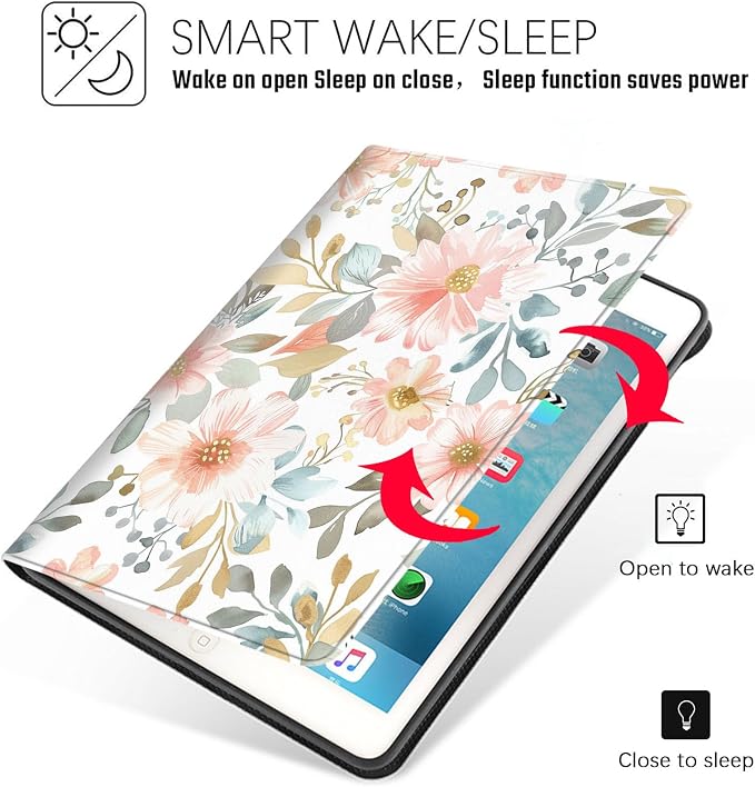 Tablet Case for iPad Air 13" M3/M2,iPad Pro 12.9" 6th/5th/4th/3rd Generation,Shockproof Protective Cover with Stand,Auto Wake/Sleep,Floral Pattern