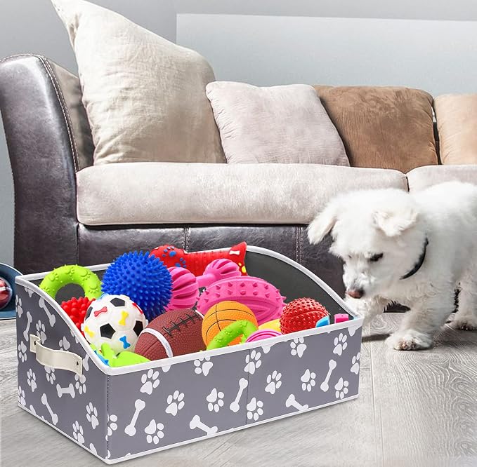 Morezi Linen-cotton blend dog toy basket and dog toy box, dog toy basket storage - Perfect for organizing pet toys, blankets, leashes, chew toys - Bone Paw