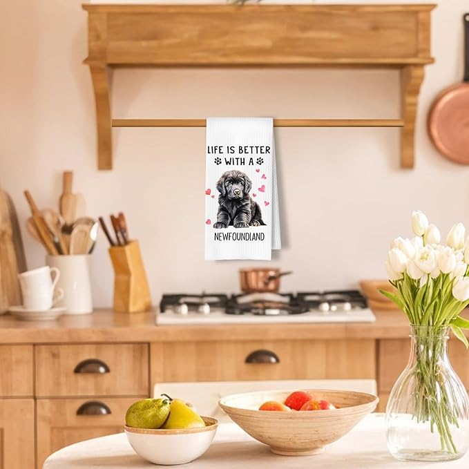 Newfoundland Dog Kitchen Towels, Newfoundland Dog Lover Gifts Dish Tea Towels for Kitchen Decor, Dogs Mom Dad Gifts Decorative Hand Towel for Bathroom, 16x24 Inches