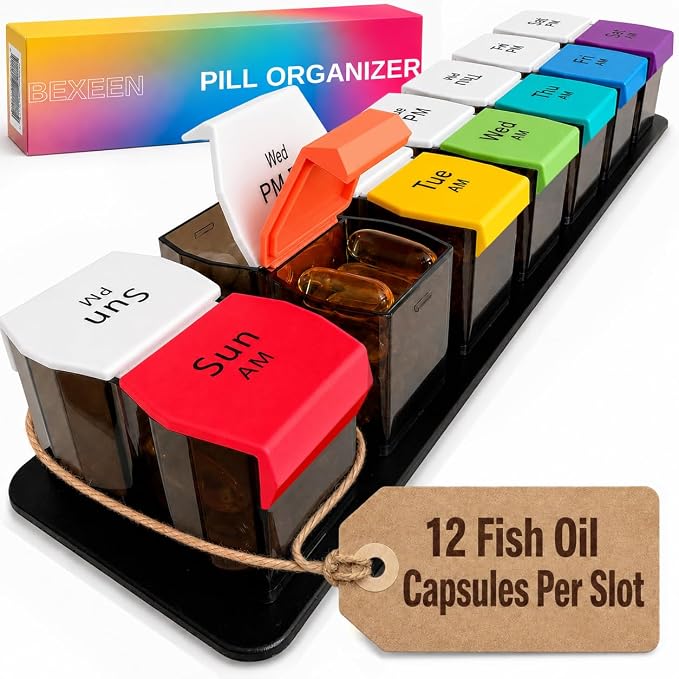 Extra Large Pill Organizer AM PM - Weekly Pill Box 7 Day for Big Vitamins & Supplements, Large Capacity Medicine Organizer with 7 Detachable Compartments, XL Pill Case for Seniors, Athlets, Caregivers