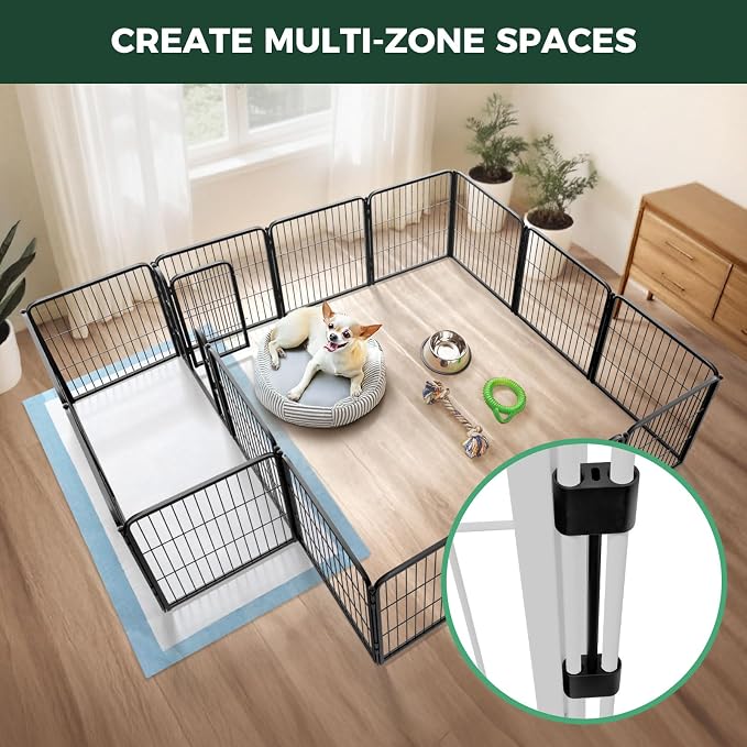 FXW Homeplus Indoor Dog Playpen with Divider Connectors, 24" H, 16 Panels | Calm Indoor Play Area, Two-Zone Layout, For Puppies & Small Dogs, Patented