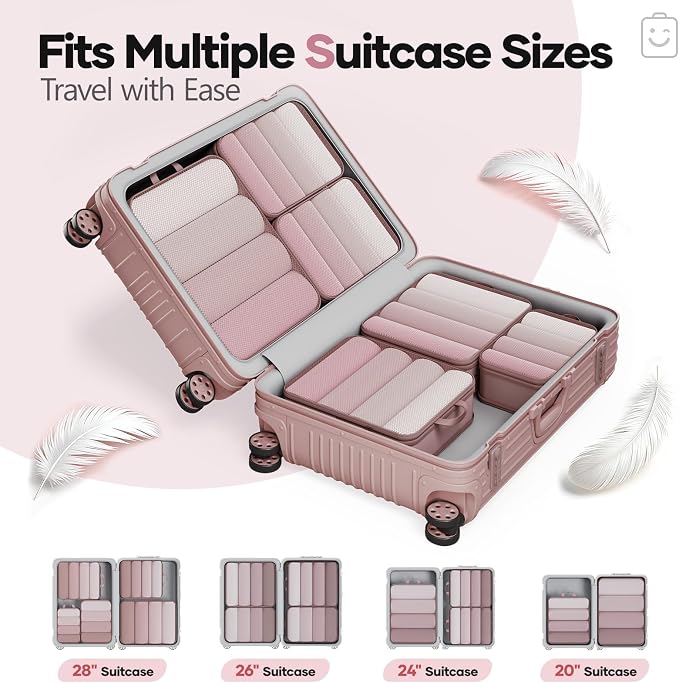 Veken 6/9/11 Set Compression Packing Cubes Garment Bags for Travel Essentials,Compressible Expandable Luggage Organizer Bags for Clothing,Space Saver Bags with Over 1000 pcs of Mesh Holes(Light Coral)