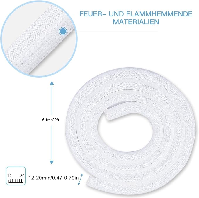 AGPTEK Cable Sleeve, 20ft - 4/5 inch Cable Management Cord Hider, White | Desk Cord Cover Organizer Wire Hider for Office Computer TV Wire Loom Tubing Pet-Proof Cord Protector from Cat Dog Chewing