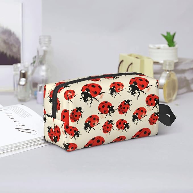 Ladybugs Makeup Bag - Durable 600D Oxford Fabric Travel Cosmetic Bag, Shockproof Foam Padded Toiletry Organizer for Gym & Daily Use 10x6.2x4.9 Inch