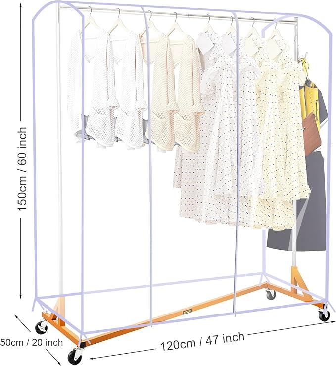 Ruibo Clear Garment Rack Cover for Clothes Rack Cover with 2 Durable Zipper/Clothing Waterproof, Dustproof Protector (S:47.2x20x60 inch)