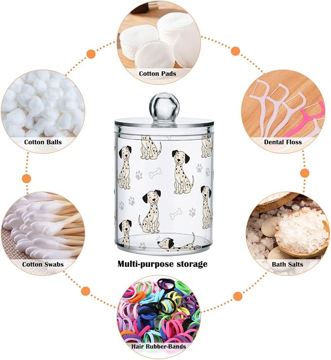 DOMIKING 2 Pack Plastic Cotton Swab Ball Pad Holder Cute Dogs White Pets Print Jars Bathroom Storage Organizer Bathroom Jars with Lid for Cotton Rounds Floss Picks Hair Accessories