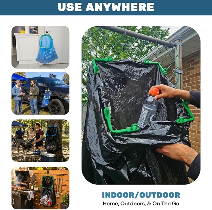 Collapsible Trash Bag Holder Stand 13-33 Gallon Garbage Bags Opener Portable Waste Bin & Storage Rack for Camping RV Outdoor Kitchen Picnic BBQ Party Can Laundry & Camper Heavy Duty Liner Hanger