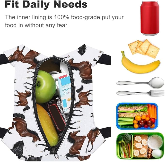 Large Insulated Cooler Lunch Bags, Horse Dreams | Reusable, Lightweight Food Carrier Bag, Leakproof, Versatile Meal Tote, for Snacks Drinks Fruits