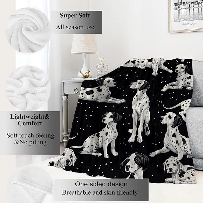 Dalmatian Blanket Cute Dog Throw Blankets with Black and White Puppy,Birthday Gifts for Kids Adult & Pet Lovers,Lightweight Soft Fleece,for Sofa Couch Bed Room Decor 60x80in