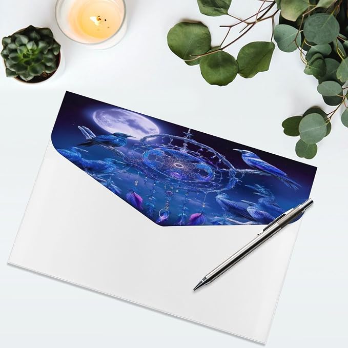Portable Dream Catchers and Raven Folder, File Folders with Replaceable Label, Clear Document Folders for Office Essentials