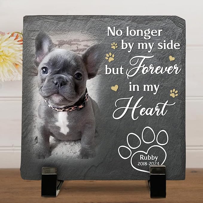 Wrappiness Pet Memorial Stone - I Loved You My Whole Life, Personalized Dog Memorial Gifts, Remembrance Condolences Bereavement Gifts for Loss of Pet Custom Photo (Square 01, Stone with Stand)