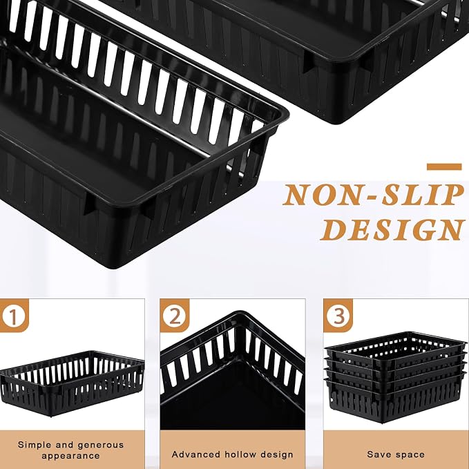 Wenqik Set of 12 Small Plastic Baskets for Organizing, Black