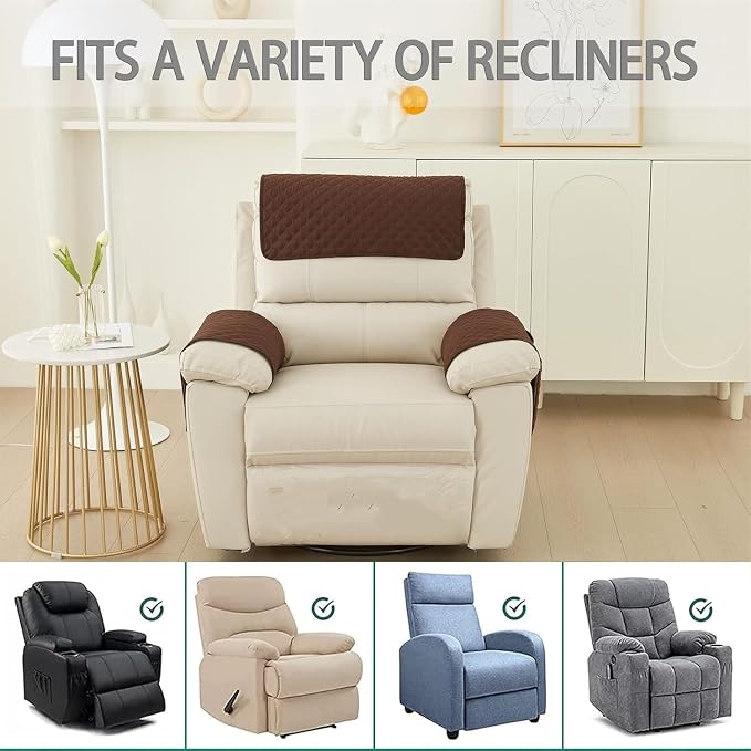 Armrest Covers Armchair Slipcover, Couch Arm Covers Recliner Covers with Storage Pockets Armrest Protector for Chair Sofa(Brown.,1 Seat | 3 Piece Set)