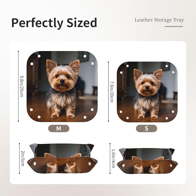 LeatherJewelry Valet Tray for Women Men, Portable Travel Catchall Tray Organizer Dish Plate Cute Pet Yorkie Bedside Vanity Tray Nightstand Caddy Holder for Wallet, Key, Coin