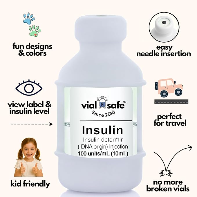 VIAL SAFE Silicone Insulin Vial Protector Case Cover 2-Pack Paw Prints