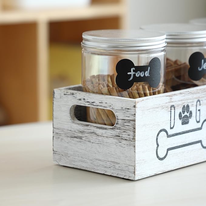 Dog Treat Container Cat Food Organizer Box with 3 Jars Personalized Pet Food Storage Containers Dog Treat Station Cat Treat Storage Farmhouse Decor Gift for Pet