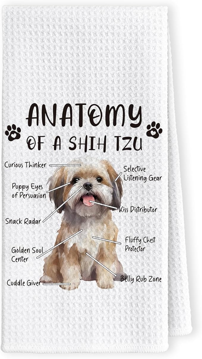 Funny Shih Tzu Kitchen Towels - Gifts for Dog Lovers, Hand Dish Towels, Anatomy Tea Towel, Room Decor for Home Kitchen Bathroom