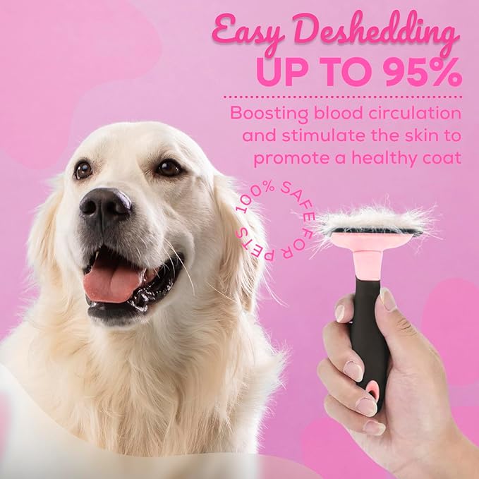 SINKO Deshedding Brush for Dogs & Cats, Pet Grooming Brush, Skin Friendly Deshedding Tool, Dog Brush for Shedding, Effectively Reduces Shedding by up to 95% for Short Medium Long Pet Hair (Pink)