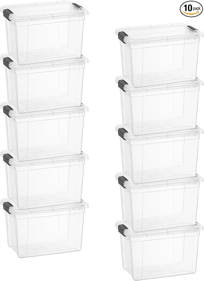 Superio 4.75 Quart Clear Plastic Storage Boxes with Lids, Stackable Organizer Containers, BPA-Free Storage Bins for Home, Office, School & Dorm, 10 Pack