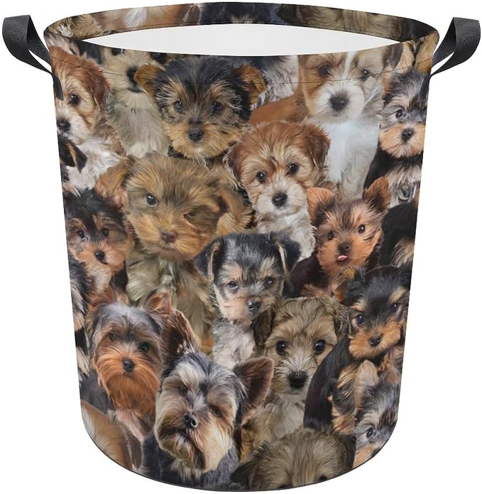 Large Laundry Hamper for Yorkie Lover, Waterproof Laundry Basket with Handle, Cute Pet Yorkie Dog Print Collapsible Clothes Storage Organization for Bathroom Bedroom Laundryroom