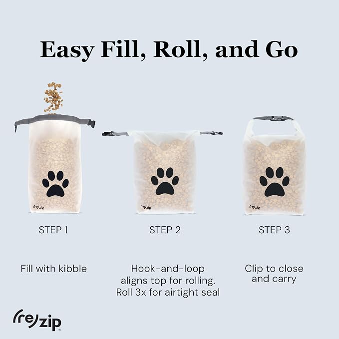 (re)zip Large Roll Top Pet Food Storage Bag 40-Cup, BPA-Free, Food-Grade, Pet-Safe, Freshness Seal for Camping, Travel & Daily Use, Machine Washable, Cobalt Blue