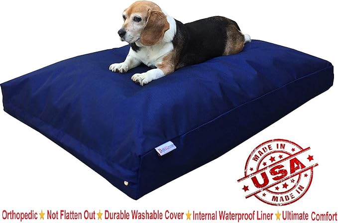 Dogbed4less Memory Foam Dog Bed for Medium to Large Dogs with Orthopedic Comfort, Waterproof Liner and Heavy Duty Nylon Cover 47X29 Pillow, Navy Blue