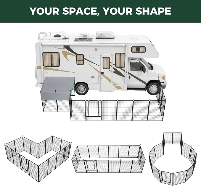 FXW Rollick Dog Playpen with Sun Shade, 50"H, 16 Panels | Heavy-Duty & Easy setup Play Area, UPF 50+ Cover Blocks 98% of UV Rays, For Ultra Large Dogs, Patented