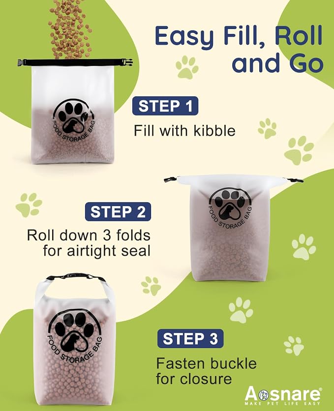 Pet Food Storage Bag for Travel - Transparent Leak-Proof Dog Food Container with Roll-Top Closure, Keeps Kibble Fresh for Camping Trip, Dog Boarding, Weekend Getaways (14 Cups+bowl)