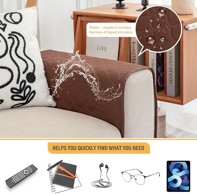 Sofa Armrest Organizer Waterproof Armchair Caddy for Couch Remote Control Holder for Recliner Non Slip Recliner Caddy with 6 Pockets for Magazine, Tablet, Phone, iPad, Coffee