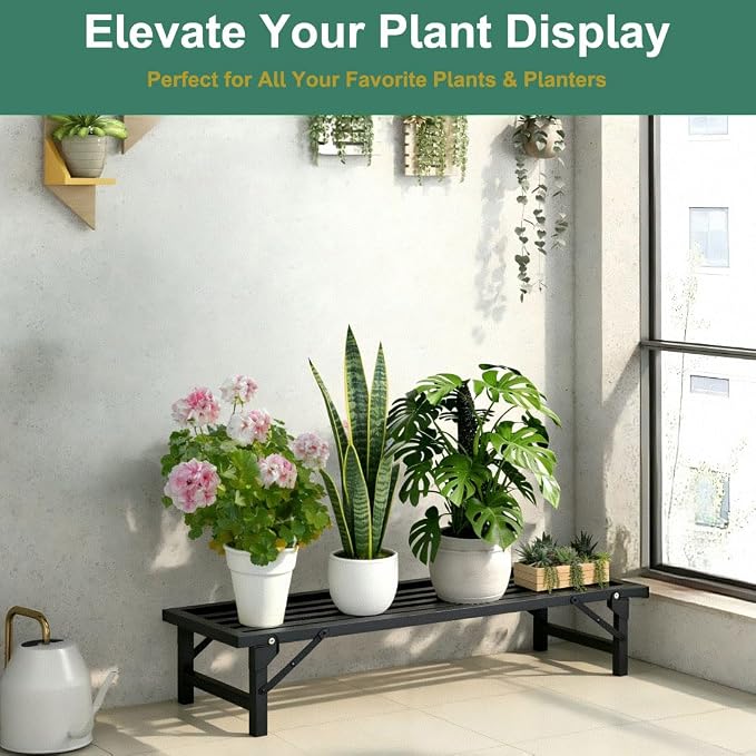Foldable Single Tier Plant Stand, Heavy Duty Iron Plant Shelf，Anti-Rust Waterproof Flower Pot Stand, Tool-Free Quick Fold, Modern Plant Display for Indoor Outdoor Patio Balcony Garden Livingroom Windowsill ,Plant Lovers, Display Stand （L33" x H7.8" x W...