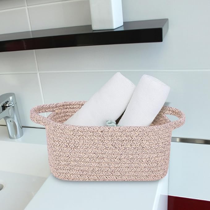 Abenkie Small Storage Basket, Cute Cotton Rope Woven Boho Decorative Toy Dog Cat Basket for Nursery, Living Room, Spa, Gift - XS, Brown