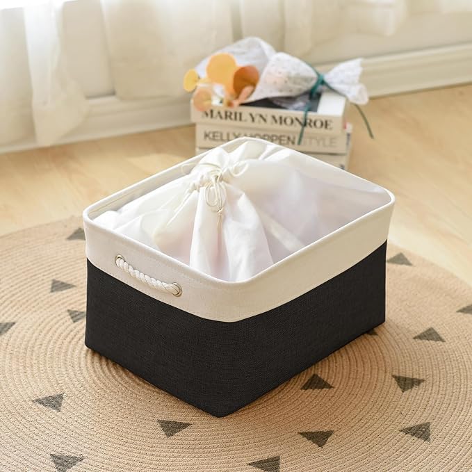 Organization and Storage Basket for Organizing - Jumbo 3 Pack 17.7x13.8x9.7 inch Fabric Storage Cubes for Closet Gifts Organizer Empty Book (White & Black)
