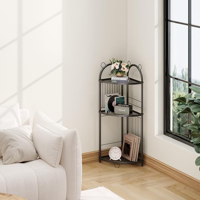 Corner Bathroom Shelf Metal Short Corner Stand Shelf Black Small Bathroom Storage Corner Shelf Unit for Toilet Shower Room 3 Tier