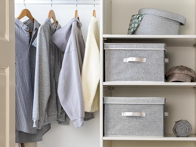 StorageWorks Fabric Storage Bins with Lids, Closet Storage Bins | Flip-Top Lid, 3 Handles, Collapsible, Stackable, for Clothes Blankets, Multi-Purpose, Large, Gray, 2-Pack